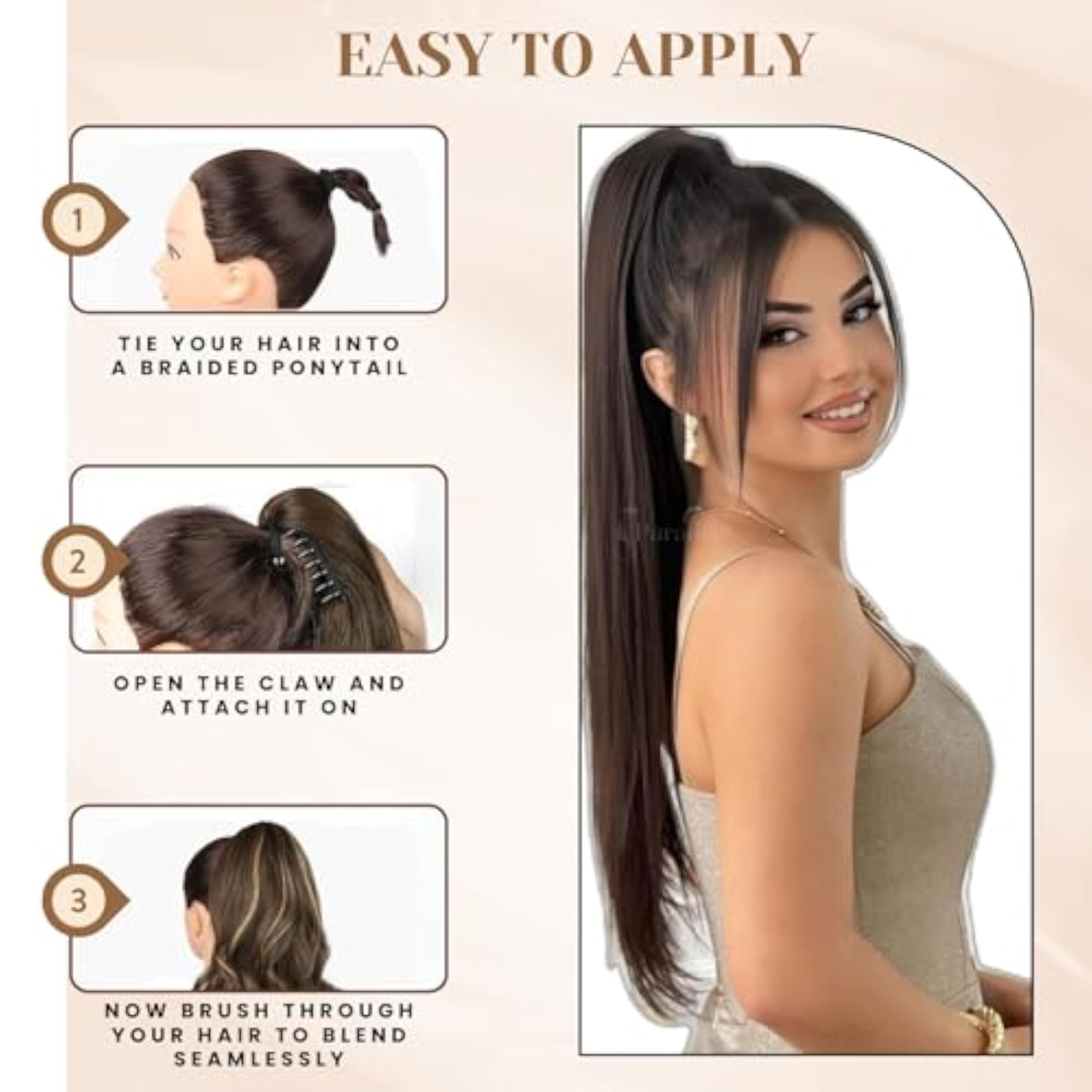 Ponytail Hair Extensions for Women, Natural Black Straight